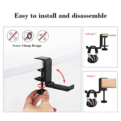 Headphone Holder Under Desk Hook with Cable Organizer, Foldable Aluminum Headset Mount, Space-Saving Hanger for Most Headphones