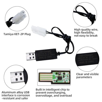 9.6V 2400mAh NiMH Battery - RC Car Rechargeable Battery AA with Tamiya KET-2P Plug and USB Charge Cable for RC Car Spare Part RC Tank Boat Batteries