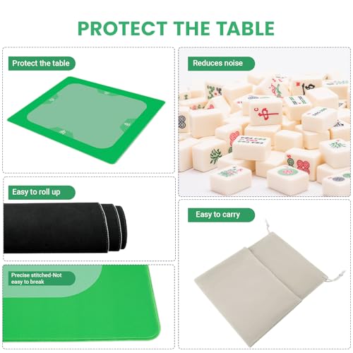 Mahjong Mat with Rules, 32.2 Inch Square Mahjong Mats for Table, Noise Reduction Mah Jong Mat, Rubber Anti-Slip Base for Board Games, Tiles Game & Dominoes Matcha Green - color: Matcha Green
