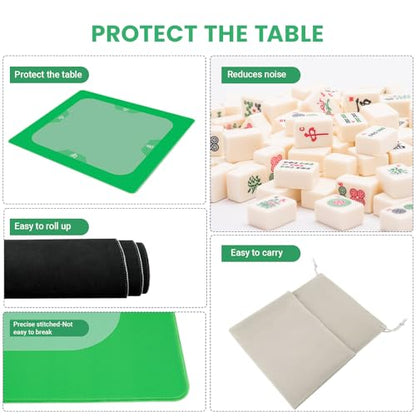 Mahjong Mat with Rules, 32.2 Inch Square Mahjong Mats for Table, Noise Reduction Mah Jong Mat, Rubber Anti-Slip Base for Board Games, Tiles Game & Dominoes Matcha Green - color: Matcha Green