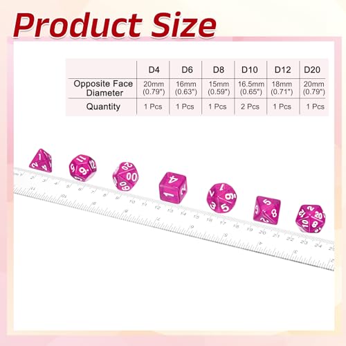 uxcell Polyhedral Dice Set, 7 Pcs Acrylic Dice for Role Playing Table Games Tabletop Gaming Accessories, Transparent Rose Red - color: Transparent Rose Red