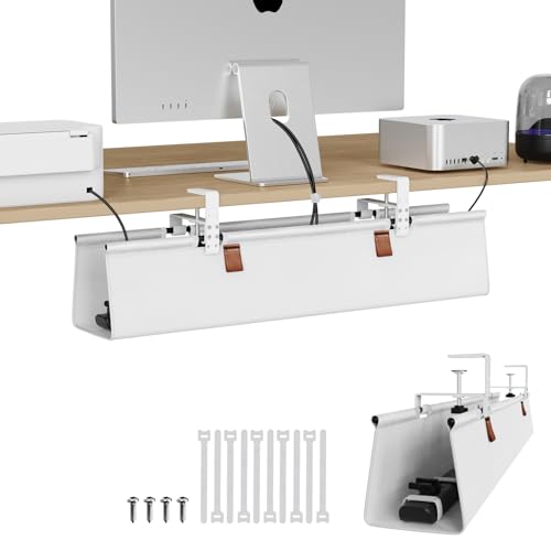 Zilink Under Desk Cable Management 30" No Drill Desk Cable Management Tray Clamp/Screw Mount Cable Tray Sturdy Waterproof Fabric Cord Organizer for Office, Home, White - color: White, size: 30"