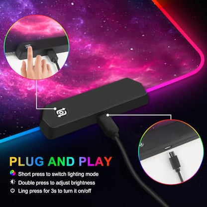ARTSO RGB Gaming Mouse Pad, Large Extended Soft Led Mouse Pad with 14 Lighting Modes 2 Brightness, Water Resist Keyboard Pad, Computer Mousepads Mat 35.4x15.7inch, Starry Mountains - color: Starry Mountains