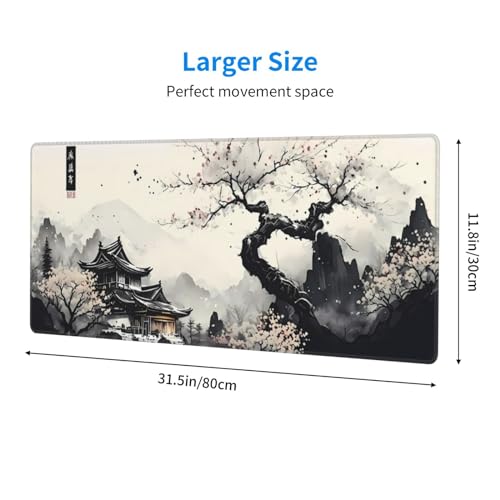 Japanese Mouse Pad, Large Japanese Desk Mat, XL Anime Gaming Keyboard Mat, Non-Slip Rubber Base, Big Extended Desk Protector for Home Office, 31.5”x11.8” - color: Cherry Blossom