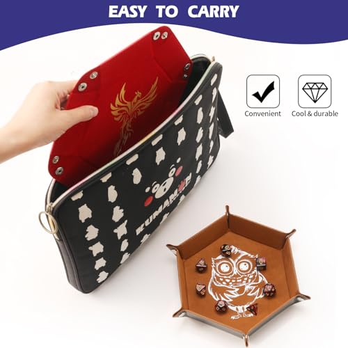 Grajar 6 Pcs DND Dice Tray with Animals Pattern for RPG D&D Table Games - Folding PU Leather and Velvet Rolling Holder Storage Box - color: Animal Series