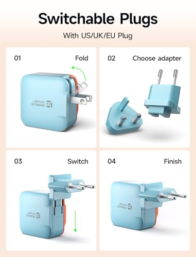 JSAUX 65W GaN USB C Charger for Switch 2, EU/UK Plug, 6.6FT Cable, Blue | Powers in TV Mode, GaN PD Fast Charge for ROG Xbox Ally, Steam Deck, ROG Ally, iPhone 17, Galaxy, Tablet & Laptop - color: Blue&Orange