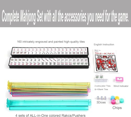Mose Cafolo American Mahjong Set, Blue Paisley Carrying Bag,166 Premium White Tiles,4 All-in-One Color Rack/Pushers Complete Mahjong Tiles Set (Ma Jong, Mah-Jongg, Majiang) - color: American Mahjong With Blue Paisley Bag