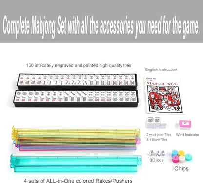 Mose Cafolo American Mahjong Set, Blue Paisley Carrying Bag,166 Premium White Tiles,4 All-in-One Color Rack/Pushers Complete Mahjong Tiles Set (Ma Jong, Mah-Jongg, Majiang) - color: American Mahjong With Blue Paisley Bag