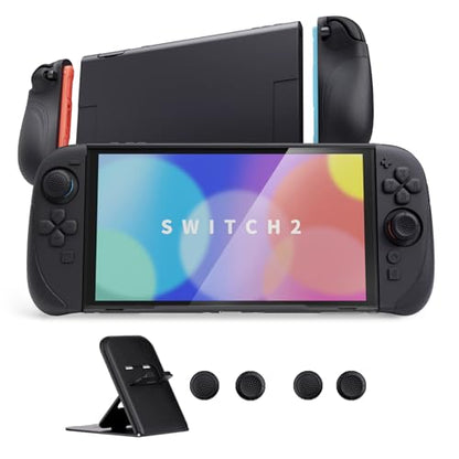 PlayVital Ranger Protective Case for Nintendo Switch 2 with Stand | Ergonomic Anti-Slip Silicone Grips, Dockable Hard Shell, 4 Thumbstick Caps | Quick-Release-Joycon Design Full-Body Cover, Black - color: Black