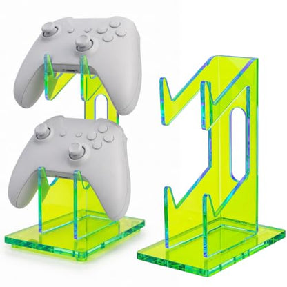 Aurora Green 2 Pack 2-Tier Controller Holder Display Stand for PS5, Xbox | Controller holder & display stand for gaming desk or battlestation; set of 2 holds 4 pads, charge in place, aurora acrylic