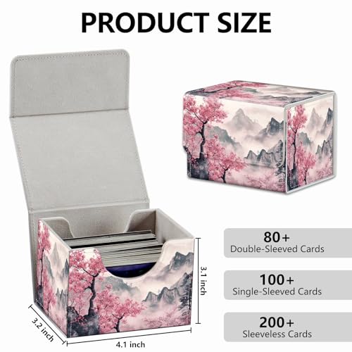 Strong Magnet Card Case Deck Box Mtg Card Box Playing Card Box Tcg Up to 200 Cards Creative Pattern Trading Card Storage Box for Collectible Card Games, Pink Trees And Mountains - color: Pink Trees And Mountains