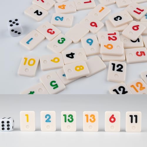 Doublefan Mini Rummy Cube Game, Mini Size Rummy Set with Portable Canvas Bag, Small Travel Board Game for Adult and Kids,160 Tiles, 6 Playing Rack, 1 Dice (2-6 Players) - style: Mini Size (2-6 Player)