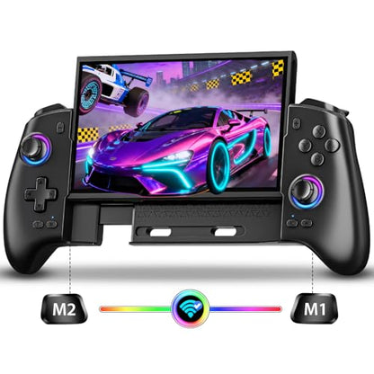 Fasceote Wireless Switch Controller for Nintendo Switch/OLED/Switch 2, Rechargeable Pro Controllers with 15 Lights Color, Retractable One-piece Handheld Control with Hall Effect Joysticks,Turbo, Dual Vibration