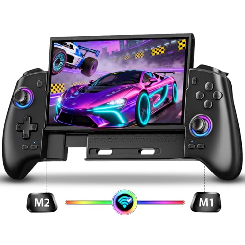 Fasceote Wireless Switch Controller for Nintendo Switch/OLED/Switch 2, Rechargeable Pro Controllers with 15 Lights Color, Retractable One-piece Handheld Control with Hall Effect Joysticks,Turbo, Dual Vibration
