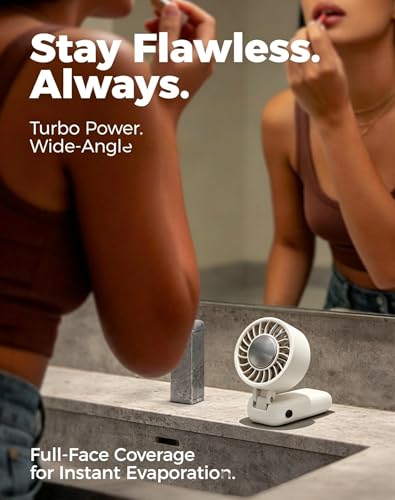 Portable Handheld Fan with Ice Cooling, USB Rechargeable Personal Hand Held Fan, 120 Gear Speed Wind Stepless Control, 4000mah Battery Operated, Powerful Hand Fan Neck Fan for Travel Outdoor (White)
