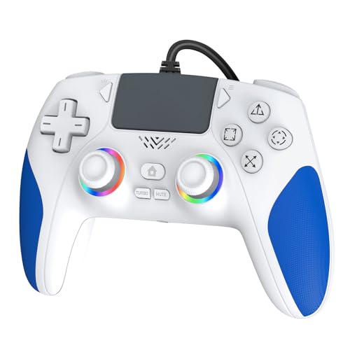 IWGAME RGB Wired Controller for PS-5/PC, Gaming Controller Support Programmable/Remap Turbo Functions, Hall Effect Trigger, Dual Vibration, 3.5MM Audio Jack, Compatible with PS-5/PS-4/PC/MAC/IOS/Android/Steam Deck(Blue,90 Inch) - color: Blue