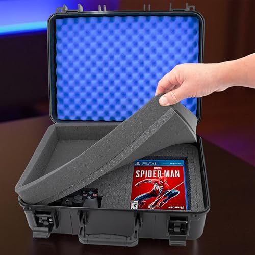 CASEMATIX Hard Travel Case Compatible with PS4 Slim Console – Fits PlayStation 4 Slim 1TB, Controllers, Games & Cables – Customizable Foam Interior – Will Not Fit PS4 or PS4 Pro – Case Only