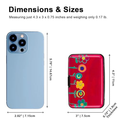 Credit Card Holder, Metal Card Wallet RFID Blocking Mini Slim Aluminum Business Hard Card Case for Women Men (Painting Flowers) - color: Painting Flowers