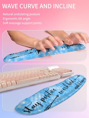 Hokafenle 2in1 Combination, Wave Keyboard Wrist Rest and Ergonomic Curvature Mouse Pad Wrist Support for Relieve Wrist Pain, Filled with Soft Cushion Memory Foam, Stay Positive - color: Stay Positive