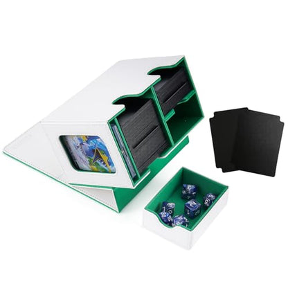 MTG Deck Box for Commander Display with Dice Tray (White＆Green) | Holds 200 Single/160 Double-Sleeved Cards, Fit MTG/PTCG/OPTCG Cards, Strong Magnet, With 2 Dividers & 1 Magnetic Card Holder - color: White＆Green