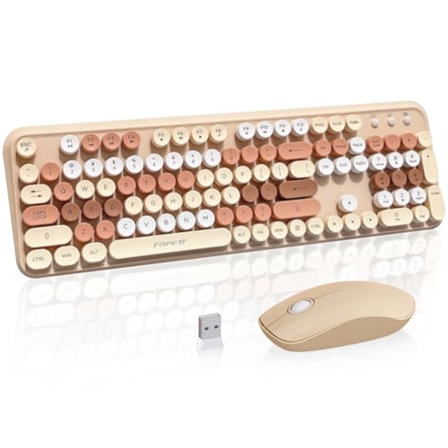 2.4GHz Wireless Keyboard and Mouse Set with Switch Button - Full-Size Keyboard - Compatible for Windows/Laptop/PC/Notebook/Smart TV and More - Milk Tea Colorful - color: V2030 Milk Tea Colorful