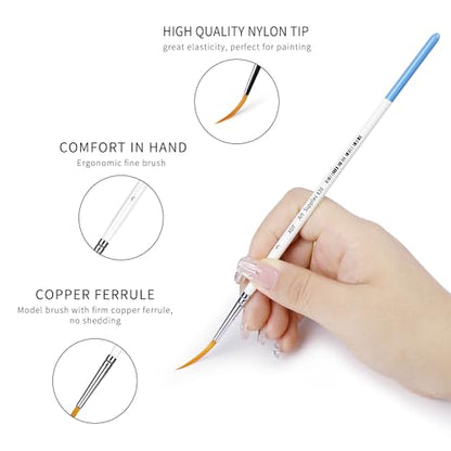XDT#830 Rigger Artist Paint Brush 6 Piece Set Extra Long Fine Point Liner Tip #000#00#0#1#2#3, Scale Models Nail Acrylic Oil Watercolor - color: Blue 8pc