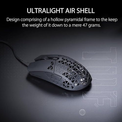 ASUS TUF M4 Air Wired Gaming Mouse - P307, Durable and Ultralight Design | 16,000 dpi Optical Sensor, Six Tactile programmable Buttons, IPX6 Water Resistance, Black Color - style: Wired