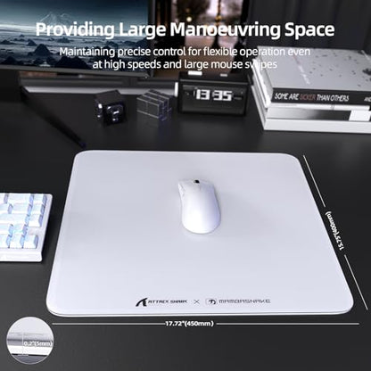 Attack Shark CM05 Contour Glass Gaming Mousepad,Nano-Micro-Etched Texture,Smooth Glass Surface,High Accuracy,Fast-Moving,Anti-Scratch, PU Leather Super Non-Slip Base,Large Size(17.7×15.7"),White - color: White, size: 17.7L x 15.7W inches