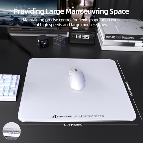 ATTACK SHARK CM05 Glass Gaming Mouse Pad,17.7x15.7 in Large Mouse Mat，Non Slip 9H Hard Mousepads,Nano-Textured Glass Surface with Improved Precision and Speed for FPS Players-Pure White - color: Pure White