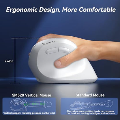 SOLAKAKA SM520 Ergonomic Wireless Mouse with 24,000 DPI, White | Stable Tri-Mode Connection, Comfortable Vertical Design, Rechargeable Battery, Programmable Side Button, for PC, Laptop - color: white