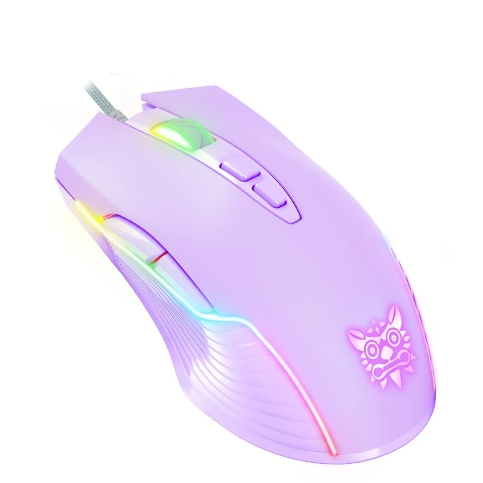 Cute RGB 6400 DPI Wired Gaming Mouse Breathing LED Optical USB 7 Buttons Gamer Computer Pink Mice for Laptop PC Desktop (Purple) - color: Purple
