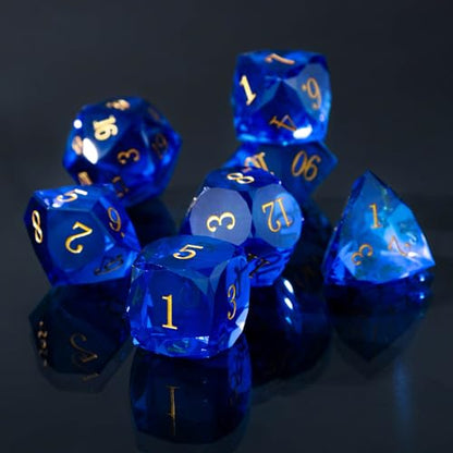 Resin DND Dice Set, 7 Pieces Handmade Sharp Edge Polyhedral Dice for Role Playing Game, Dice Accessory for D&D RPG Players and Starters d4 d6 d8 d10 d12 d20 with Gift Box (Blue) - color: Blue