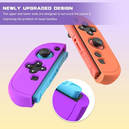 FUNDIARY Replacement for Nintendo Switch 2 Controller, Switch Wireless Controllers Compatible with Switch 2, Anti-Slip Soft Silicone Protective Cover with 2 Thumb Caps, Purple+Orange - color: Orange and Purple