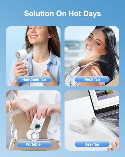 Handheld Turbo Fan with Ice Cooling, High Speed Personal Fan, Neck Fan Rechargeable Battery Up to 20H, Mini Pocket Fan for Outdoor Work, Office Desk, Home Watching Game, Travel, Beach Gifts - color: White