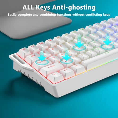 BlueFinger 60% Wireless Mechanical Gaming Keyboard, Bluetooth/2.4GHz/USB-C Hot Swappable RGB Backlit Keyboard with PBT Keycaps, 60 Percent Compact Keyboard for Mac PC PS5 Xbox, White - color: White