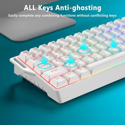 BlueFinger 60% Wireless Mechanical Gaming Keyboard, Bluetooth/2.4GHz/USB-C Hot Swappable RGB Backlit Keyboard with PBT Keycaps, 60 Percent Compact Keyboard for Mac PC PS5 Xbox, White - color: White