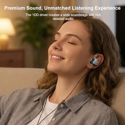 In Ear Monitor Headphones Dual Magnetic Dynamic Driver IEM with Mic, Blue | Hybrid Banlance Armature with Dynamic in Ear Headphones IEM Earphones Gaming Earbuds - color: YJS-819-Blue