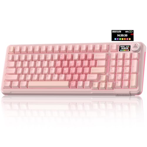 SOLAKAKA A99 Pro Wireless Gaming Keyboard with LCD Screen & Metal Knob, 96% Layout Mechanical Keyboard, 2.4GHz/BT5.0/USB-C, Hot Swappable, Creamy Keyboard with Gasket Structure, RGB, for Win/Mac - color: Pink