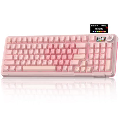 SOLAKAKA A99 Pro Wireless Gaming Keyboard with LCD Screen & Metal Knob, 96% Layout Mechanical Keyboard, 2.4GHz/BT5.0/USB-C, Hot Swappable, Creamy Keyboard with Gasket Structure, RGB, for Win/Mac - color: Pink
