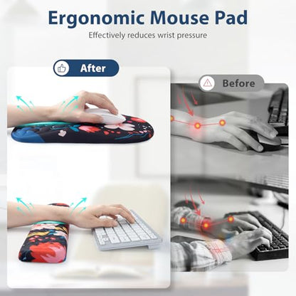 EYROZILL 3 in 1 Ergonomic Mouse Pad and Keyboard Wrist Rest, Cute Mouse Pad with Wrist Support Massage Design, Non-Slip Wrist Pad for Mouse, Desk Mouse Set(Flower) - color: Flower