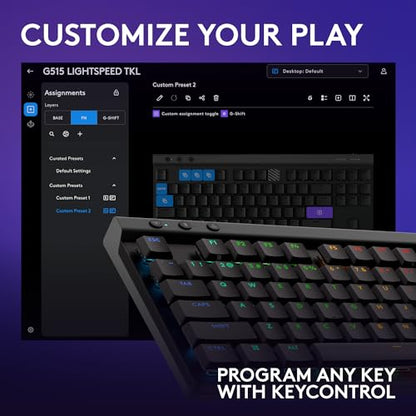 Logitech G515 Lightspeed TKL Wireless Gaming Keyboard (Tactile) - Black | LIGHTSPEED, low profile gaming, LIGHTSYNC RGB, thin tenkeyless design, PBT keycaps, mechanical switches - color: Black, style: Wireless