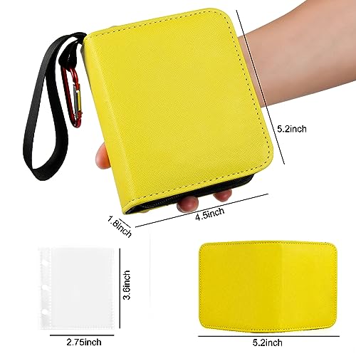 GEAoffice 1 Pocket Mini Card Binder Holds 80 Cards with Zip Closure, Yellow | Super Lightweight, 40 Removable Acid-free & Non-PVC Sleeves, Premium PU Leather Card Album for TCG, MTG, Sports&Games, Gift - color: Yellow-1 Pocket
