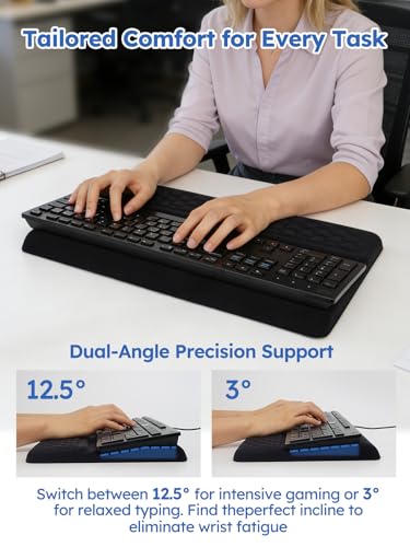 Cirhy 2-in-1 Ergonomic Keyboard Stand and Wrist Rest, Memory Foam, Black | 12.5 and 3 Degree Angle Support, Memory Foam Wrist Cushion, Non-Slip Silicone Base, for Typing, Gaming, Office and Study