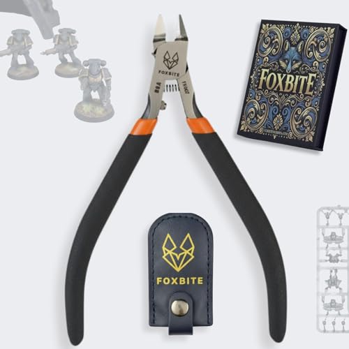 FOXBITE Precision Hobby Nippers – Ultra Sharp Sprue Cutter for Miniature Painting, D&D, Warhammer, Gundam Builders – Pro Model Kit Tools for Clean Plastic Cuts – Fine Tip Flush Cutter