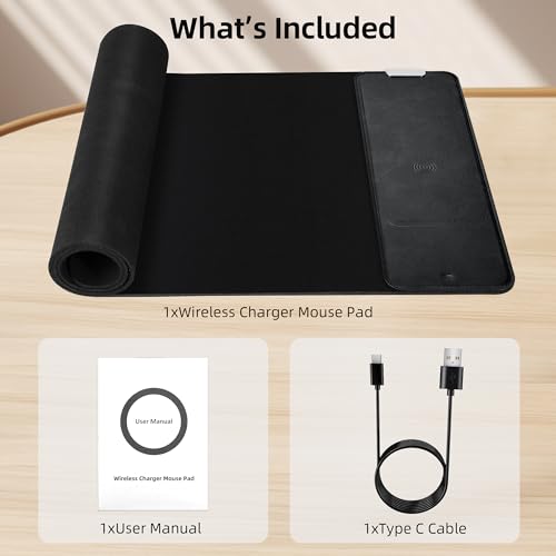 Gaming Mouse Pad, Wireless Charging Mouse Pad Gaming, 31.5"x11.8" Large Desk Mat for Laptop/Computer/Keyboard, Waterproof Smooth Surface, Non-Slip Base, Black - color: Black