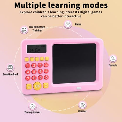 Math Games Toy for Kids Ages 5 6 7 8, LCD Writing Tablet for Kids Educational Math Learning Games, Birthday Gifts for Boys Girls (Pink Colour) - color: Pink