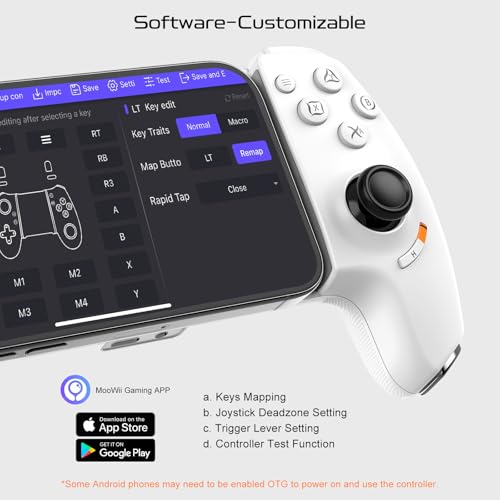 Joso USB C Mobile Gaming Controller, Plug & Play with Hall Effect Joystick/Triggers, 2 Back Buttons/3.5mm Audio Jack, for Cloud/PS/Xbox/PC Remote Play, Universal Phone Gamepad - color: White