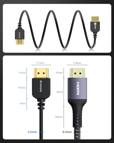 Stouchi Ultra Thin HDMI Cable |Certified 48Gbps|8K Ultra High Speed HDMI® | 6.6FT/2 Packs 8K@60Hz 4K@120Hz, eARC, HDR, Dolby Atmos/Vision Compatible with PS5/Xbox/Roku TV/Gaming Monitors - size: 6.6ft