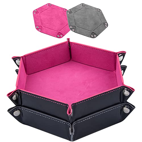 SIQUK 2 Pieces Dice Tray PU Leather Dice Folding Hexagon Tray Dice Holder for Dice Games Like RPG, DND and Other Table Games (Pink, Gray) - color: Pink and Gray