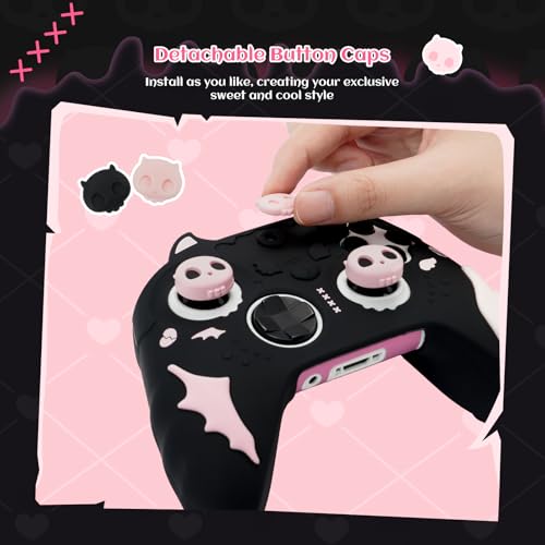 GeekShare Sweetheart Skull Silicone Controller Cover Compatible with Xbox Series X/S - Anti-Slip, Sweatproof Protective Skin with Thumb Grips & Decals - Black & Pink